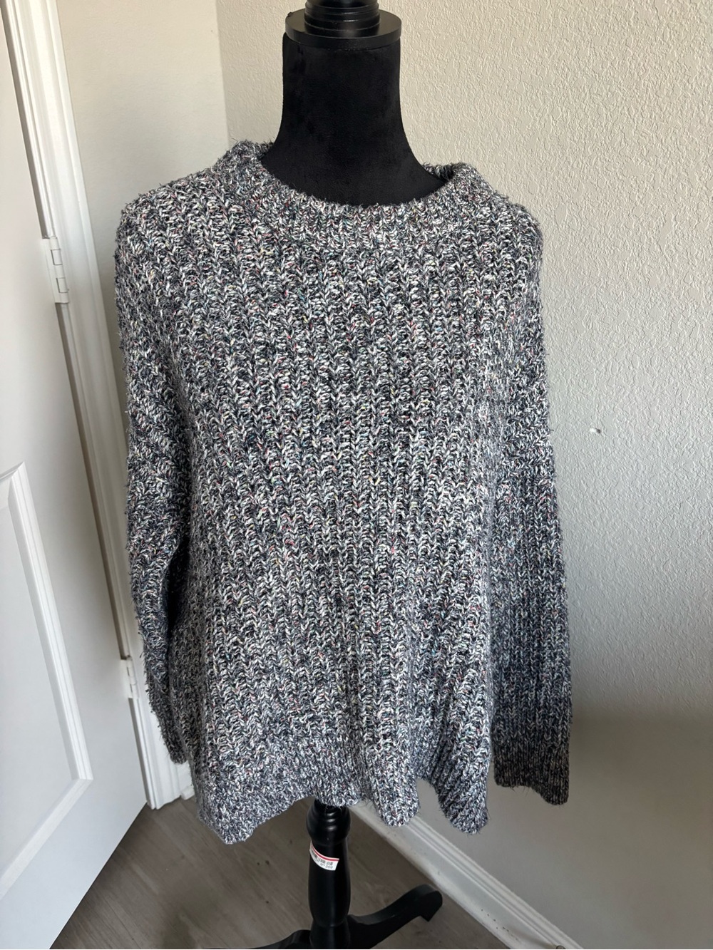Aerie Women's Gray Blue Oversized Chunky Knit Crewneck Sweater
